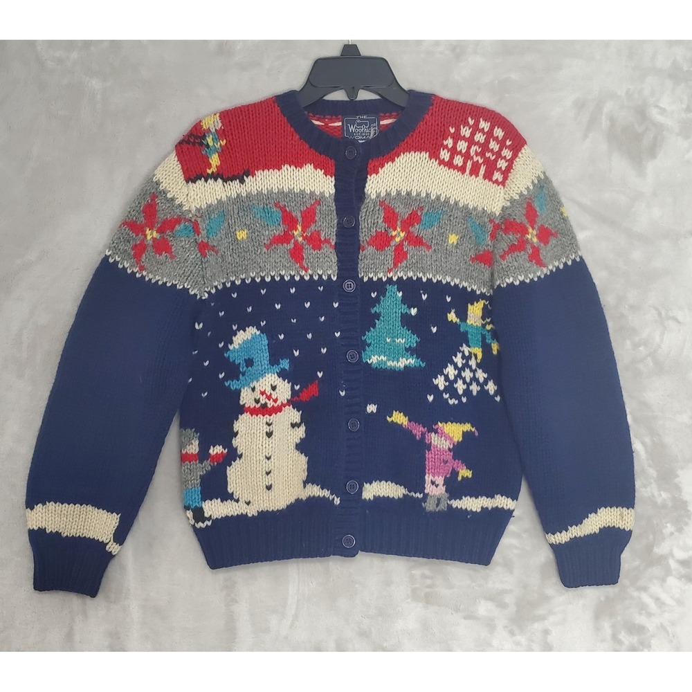 Vintage Woolrich Woman Sweater Size M Cardigan‎ 100% Wool Snowman Skiing Winter